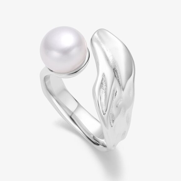 Drift Water Pearl Ring With Vintage Style Band Open Band Free Size - Picture 4 of 4